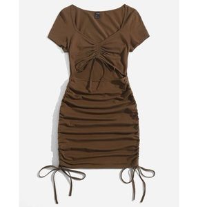 Drawstring ruched cut out dress